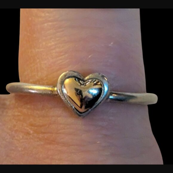 Pandora 14k S925 Sterling Silver Size 54 Golden Heart Two Tone Ring - Picture 1 of 16